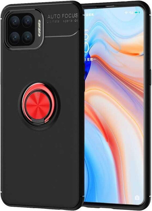 Oppo A73 Kılıf Renkli Yüzüklü Manyetik Silikon Kapak Siyah - Kırmızı