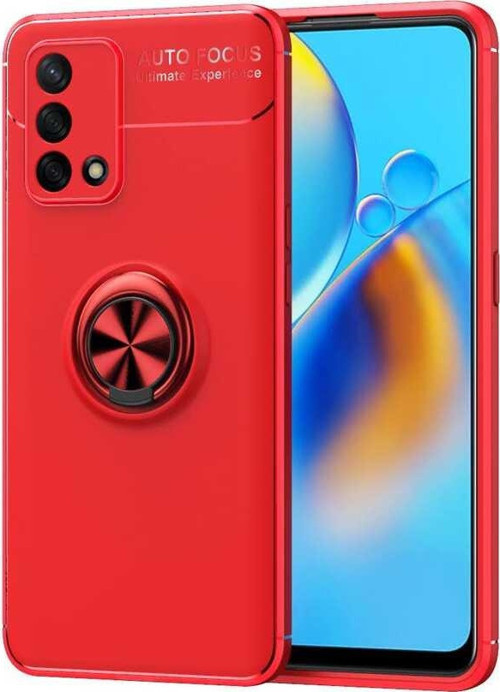 Oppo A74 4G Kılıf Renkli Yüzüklü Manyetik Silikon Kapak Kırmızı - Kırmızı