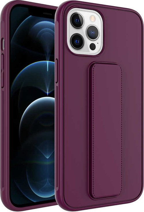 Apple iPhone 12 Pro Kapak Standlı El Tutacaklı Silikon Kılıf - Mürdüm