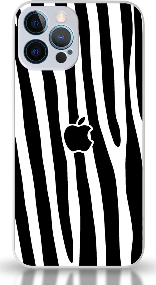 Apple iPhone 12 Pro Max Uyumlu Kamera Korumalı Cam Kapak - Beyaz Zebra Desenli