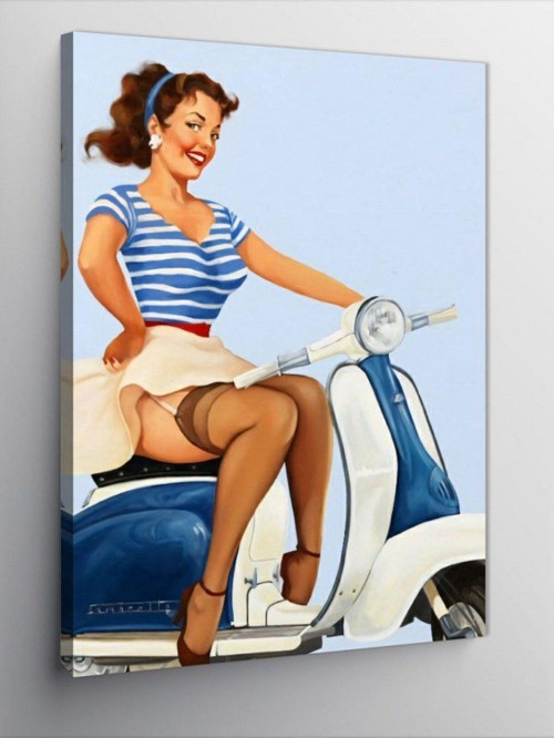 Kanvas Tablo Vespa Scooter Ve Pin Up Kızı