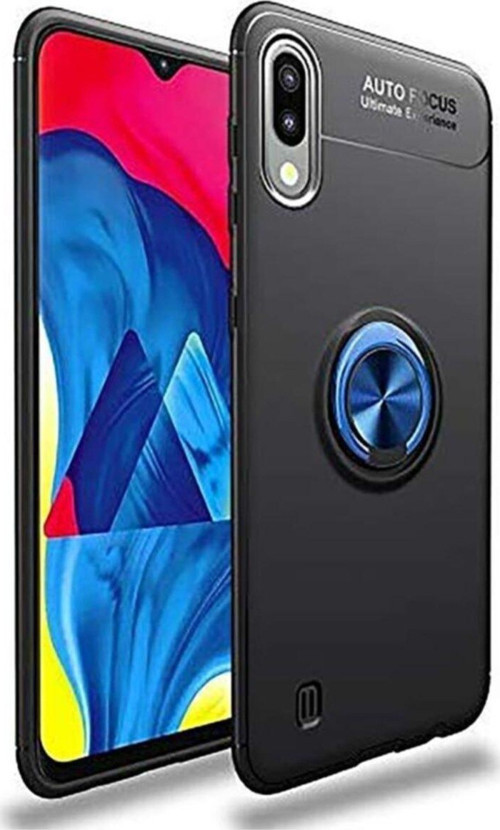 Samsung Galaxy M01 Kılıf Renkli Yüzüklü Manyetik Silikon Kapak Siyah - Mavi