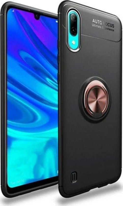 Samsung Galaxy M01 Kılıf Renkli Yüzüklü Manyetik Silikon Kapak Siyah - Rose gold