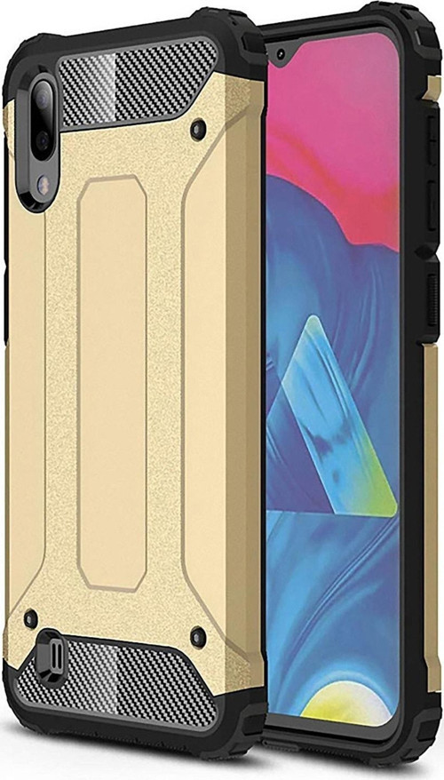 Samsung Galaxy M10 Kapak Çift Katmanlı Zırh Tank Kılıf - Gold