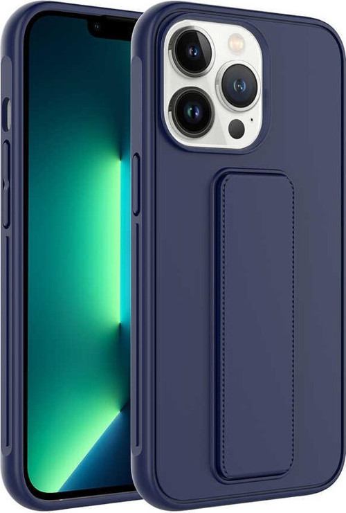Apple iPhone 13 Pro Kapak Standlı El Tutacaklı Silikon Kılıf - Lacivert