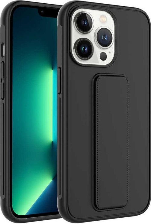 Apple iPhone 13 Pro Kapak Standlı El Tutacaklı Silikon Kılıf - Siyah