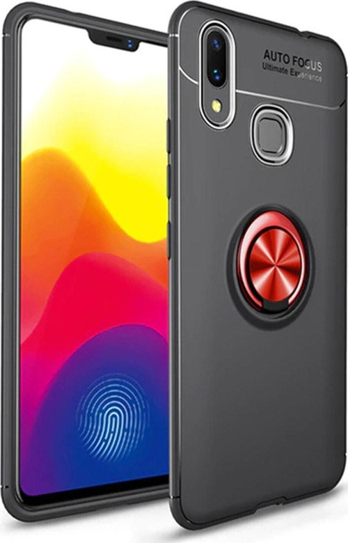 Samsung Galaxy M10S Kılıf Renkli Yüzüklü Manyetik Silikon Kapak Siyah - Kırmızı