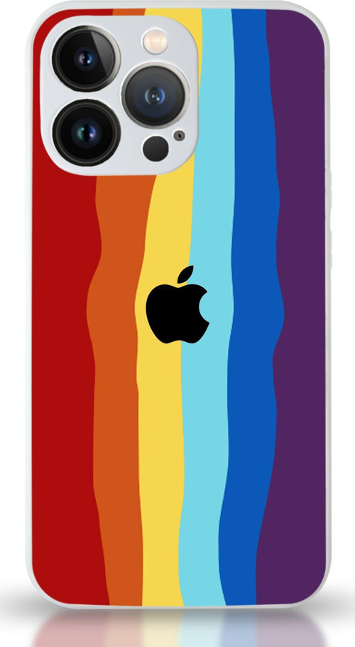 Apple iPhone 13 Pro Max Uyumlu Kamera Korumalı Cam Kapak - Beyaz Gökkuşağı Desenli