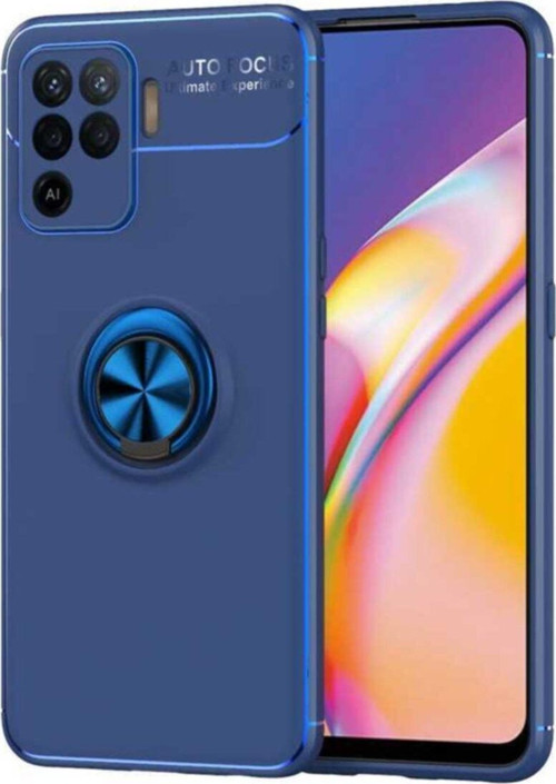 Oppo A94 Kılıf Renkli Yüzüklü Manyetik Silikon Kapak Mavi - Mavi