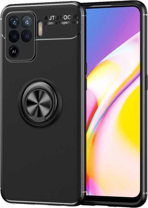Oppo A94 Kılıf Renkli Yüzüklü Manyetik Silikon Kapak Siyah - Siyah