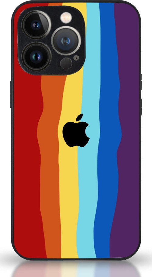 Apple iPhone 13 Pro Max Uyumlu Kamera Korumalı Cam Kapak - Siyah Gökkuşağı Desenli