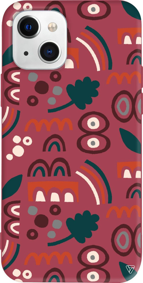 iPhone 15 Plus Uyumlu Bordo Renkli Silikon Etnik Shapes 2 Abstract Koleksiyonu Telefon Kılıfı