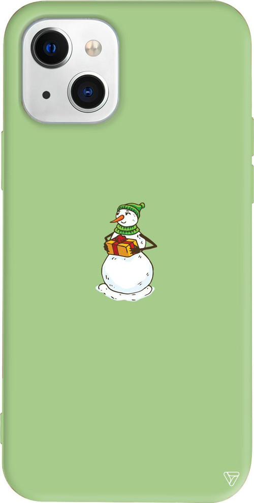 iPhone 15 Plus Uyumlu Açık Yeşil Renkli Silikon Snowman (Kardan Adam Hediye Veriyor) Telefon Kılıfı