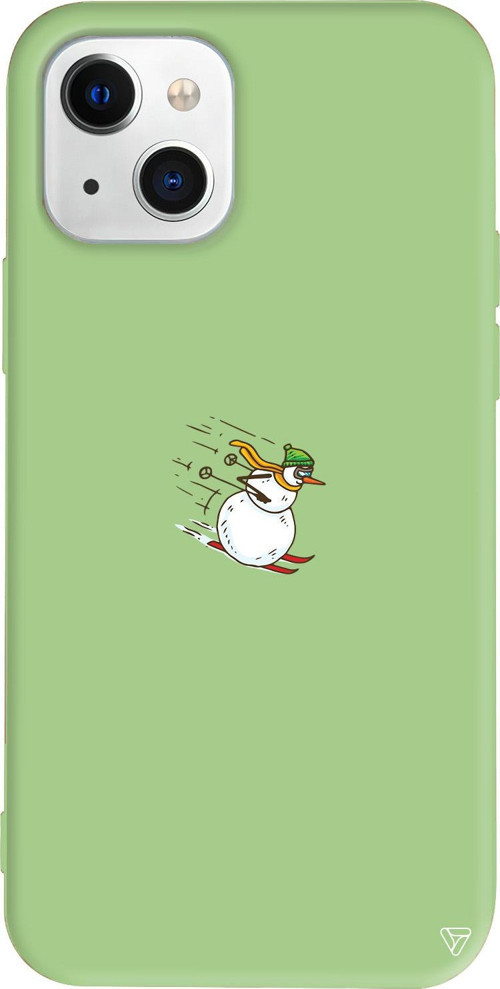 iPhone 15 Plus Uyumlu Açık Yeşil Renkli Silikon Snowman Skiing Telefon Kılıfı