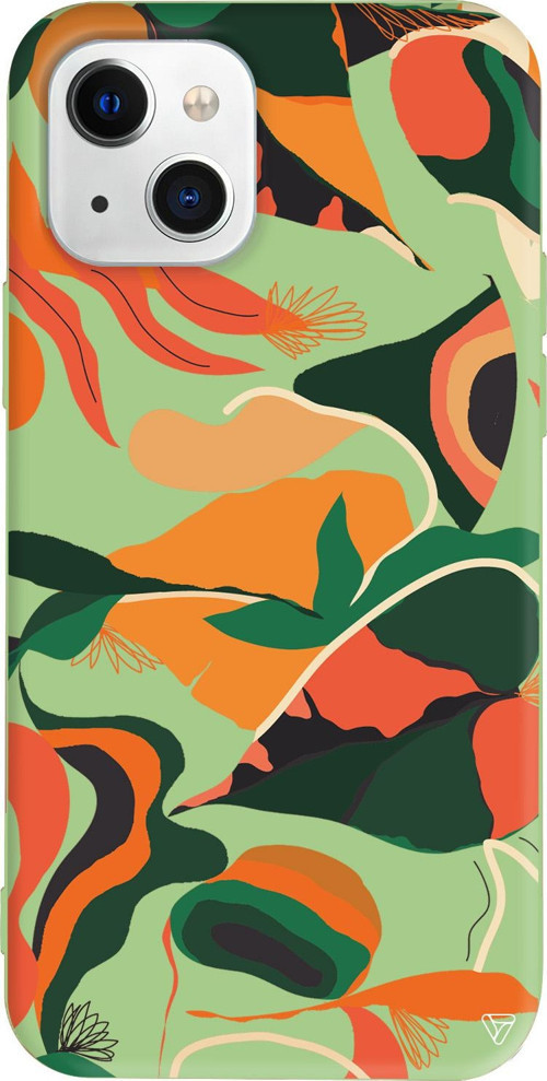 iPhone 15 Plus Uyumlu Açık Yeşil Renkli Silikon African Colors Abstract Koleksiyonu Telefon Kılıfı