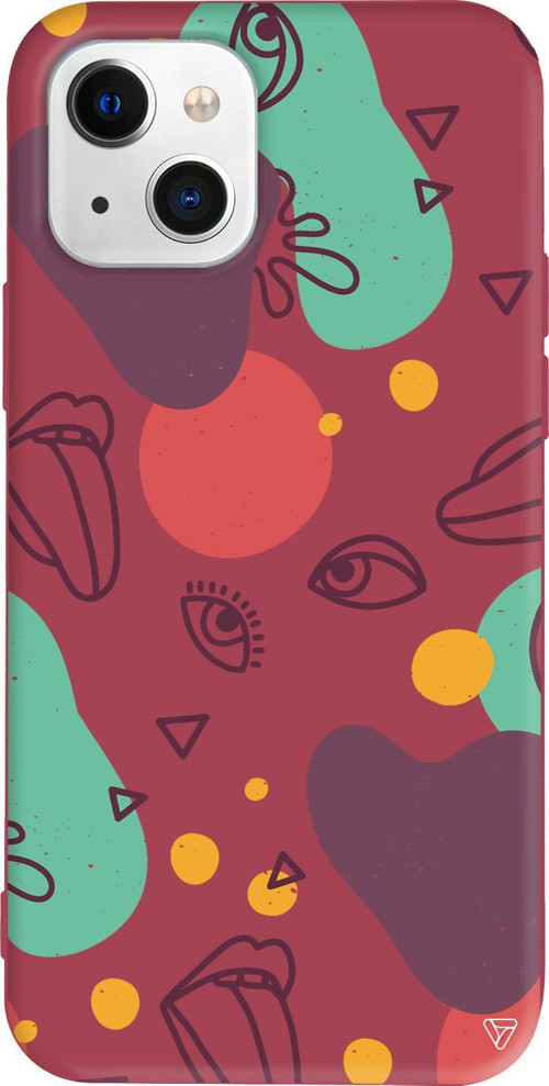 iPhone 15 Plus Uyumlu Bordo Renkli Silikon Mor Soyut Abstract Koleksiyonu Telefon Kılıfı