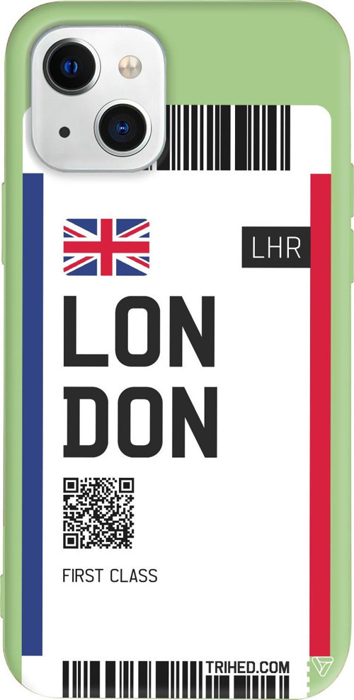 iPhone 15 Plus Uyumlu Açık Yeşil Renkli Silikon London Bileti Telefon Kılıfı