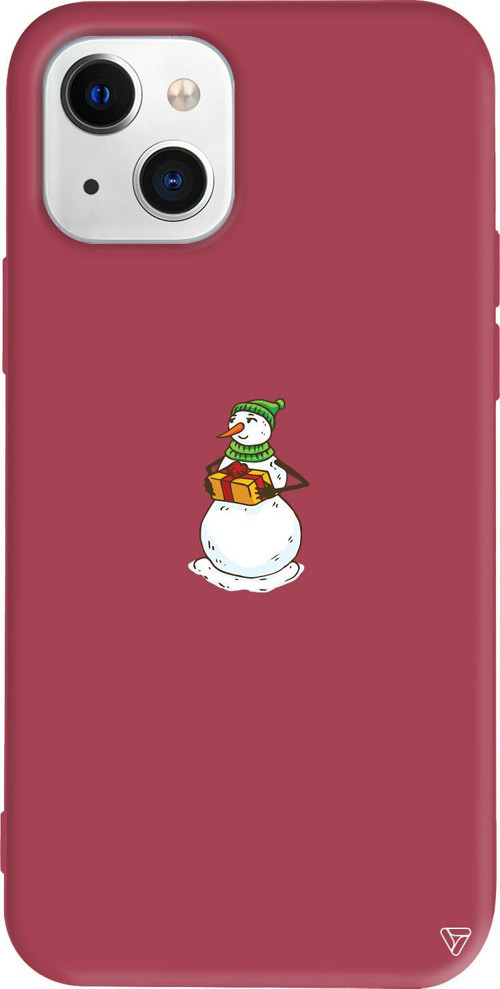 iPhone 15 Plus Uyumlu Bordo Renkli Silikon Snowman (Kardan Adam Hediye Veriyor) Telefon Kılıfı
