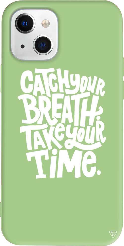 iPhone 15 Plus Uyumlu Açık Yeşil Renkli Silikon Catch Your Breath Telefon Kılıfı