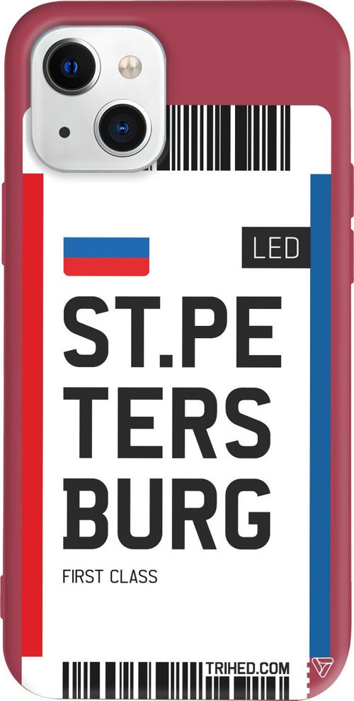 iPhone 15 Plus Uyumlu Bordo Renkli Silikon ST. Petersburg Bileti Telefon Kılıfı