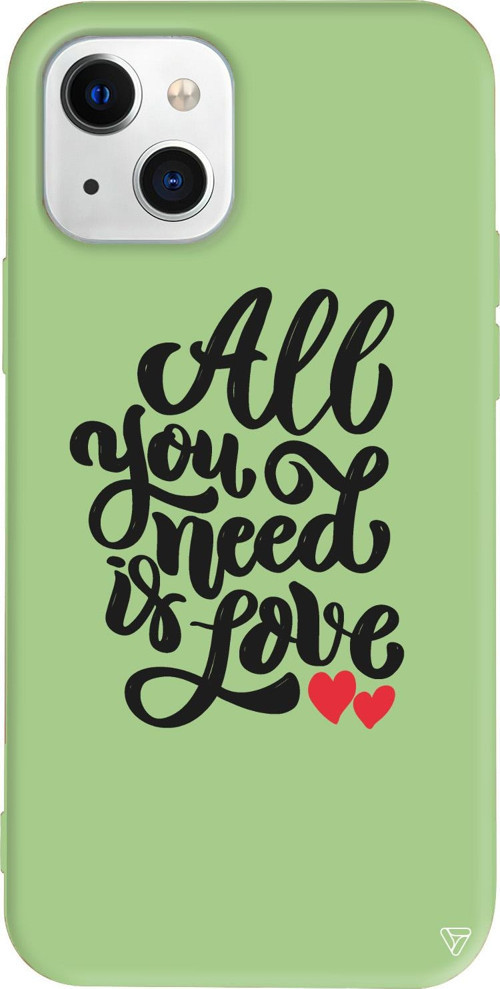 iPhone 15 Plus Uyumlu Açık Yeşil Renkli Silikon You Need Love Telefon Kılıfı