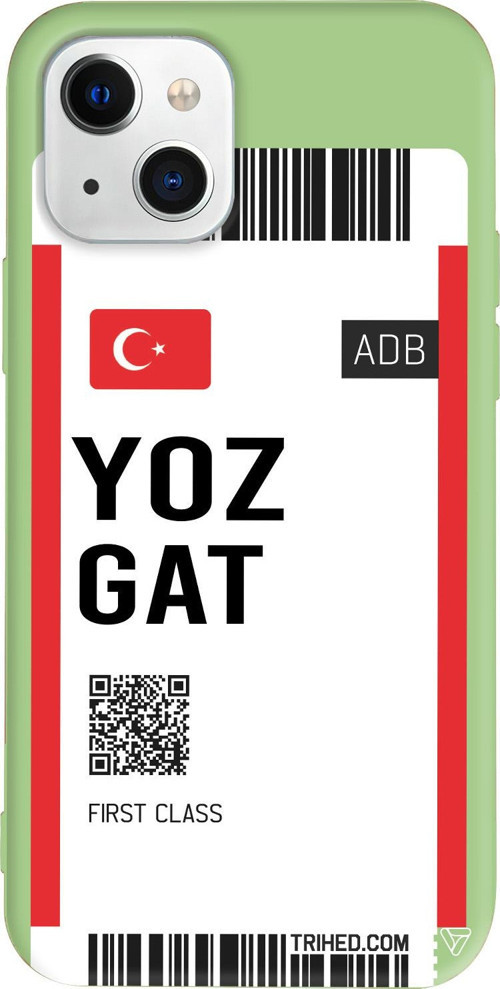 iPhone 15 Plus Uyumlu Açık Yeşil Renkli Silikon Yozgat Bileti Telefon Kılıfı