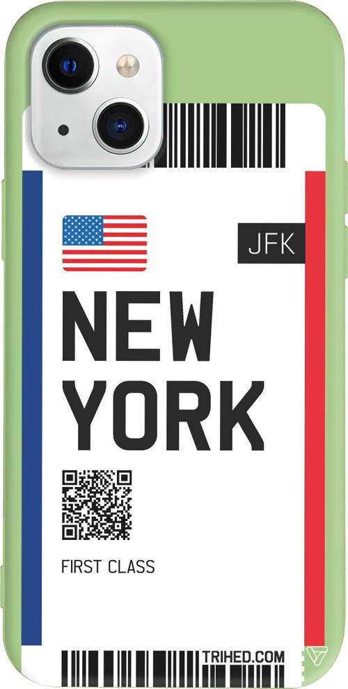 iPhone 15 Plus Uyumlu Açık Yeşil Renkli Silikon New York Bileti Telefon Kılıfı