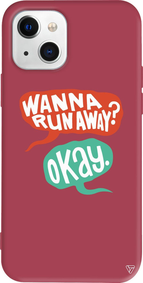 iPhone 15 Plus Uyumlu Bordo Renkli Silikon Wanna Run Away? Telefon Kılıfı