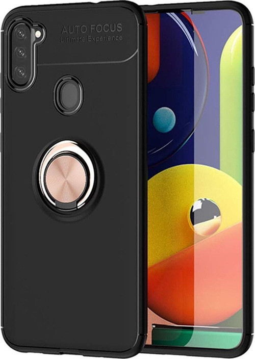 Samsung Galaxy M11 Kılıf Renkli Yüzüklü Manyetik Silikon Kapak Siyah - Rose gold