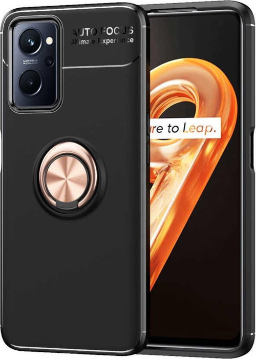Oppo A96 4G Kılıf Renkli Yüzüklü Manyetik Silikon Kapak Siyah - Rose gold