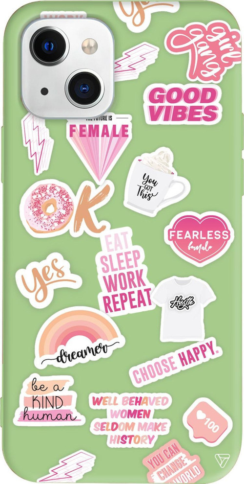 iPhone 15 Plus Uyumlu Açık Yeşil Renkli Silikon Female Sticker Telefon Kılıfı