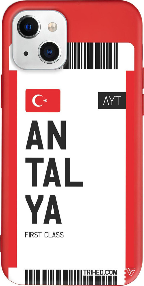 iPhone 15 Plus Uyumlu Kırmızı Renkli Silikon Antalya Bileti Telefon Kılıfı