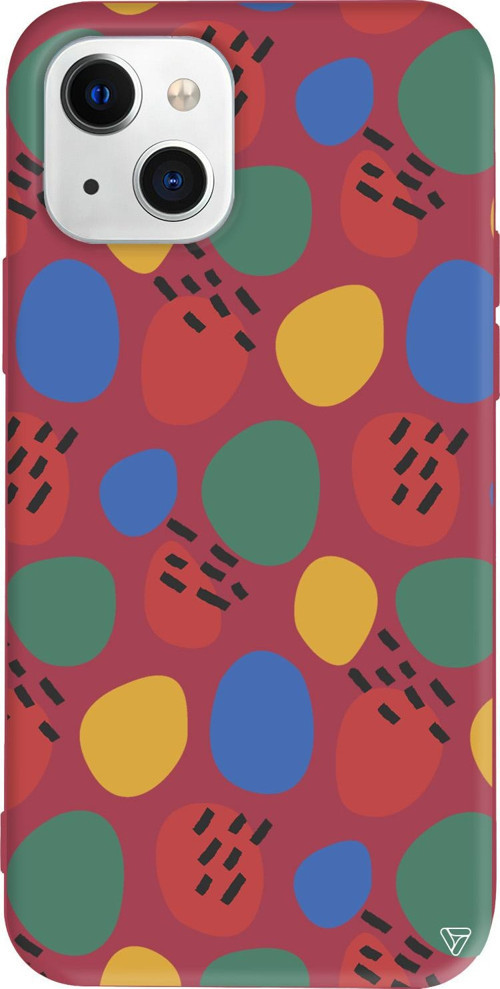 iPhone 15 Plus Uyumlu Bordo Renkli Silikon Colorfull 5 Abstract Koleksiyonu Telefon Kılıfı