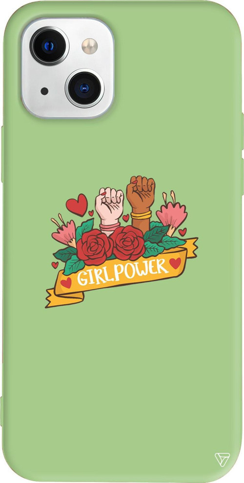 iPhone 15 Plus Uyumlu Açık Yeşil Renkli Silikon Girl Power 2 Telefon Kılıfı