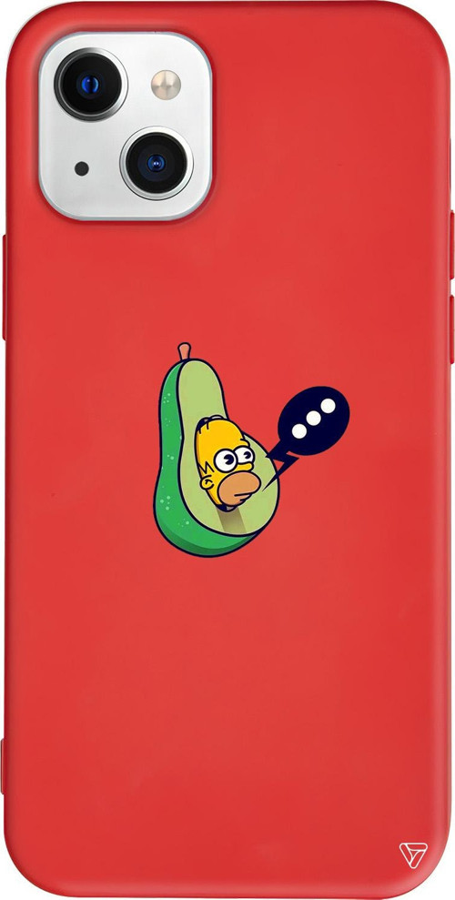 iPhone 15 Plus Uyumlu Kırmızı Renkli Silikon Avokado Simpson Telefon Kılıfı