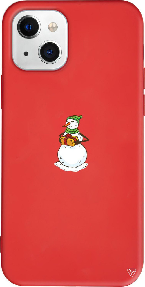 iPhone 15 Plus Uyumlu Kırmızı Renkli Silikon Snowman (Kardan Adam Hediye Veriyor) Telefon Kılıfı