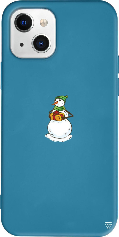 iPhone 15 Plus Uyumlu Lacivert Renkli Silikon Snowman (Kardan Adam Hediye Veriyor) Telefon Kılıfı
