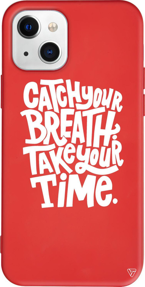 iPhone 15 Plus Uyumlu Kırmızı Renkli Silikon Catch Your Breath Telefon Kılıfı