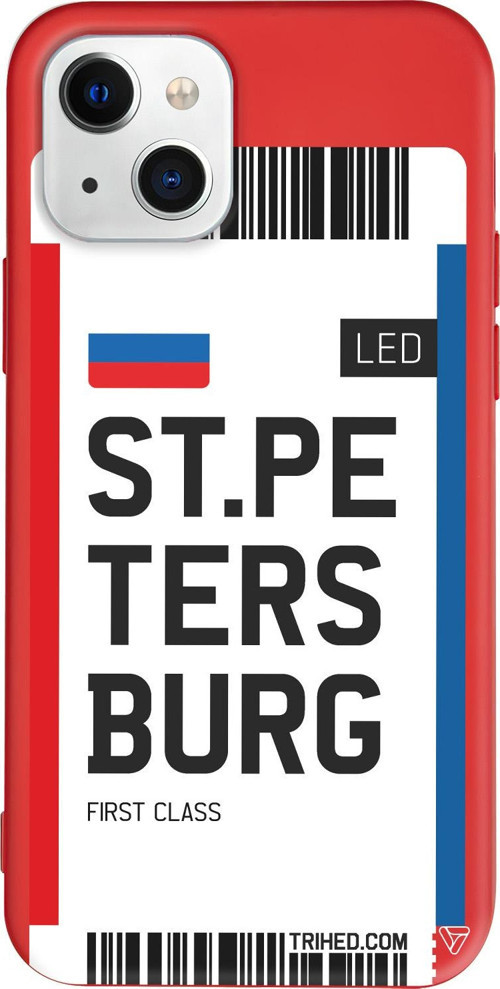 iPhone 15 Plus Uyumlu Kırmızı Renkli Silikon ST. Petersburg Bileti Telefon Kılıfı