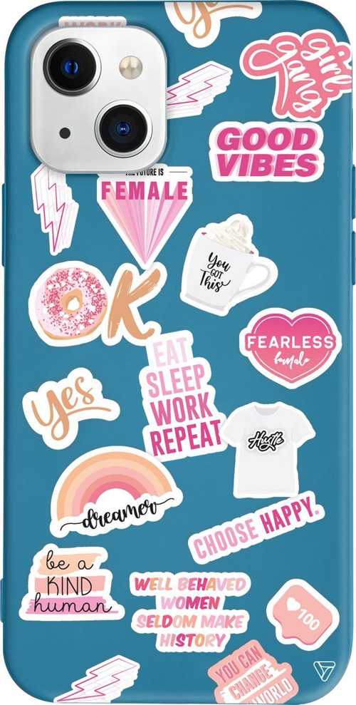 iPhone 15 Plus Uyumlu Lacivert Renkli Silikon Female Sticker Telefon Kılıfı