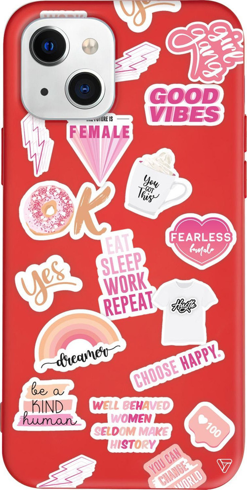 iPhone 15 Plus Uyumlu Kırmızı Renkli Silikon Female Sticker Telefon Kılıfı