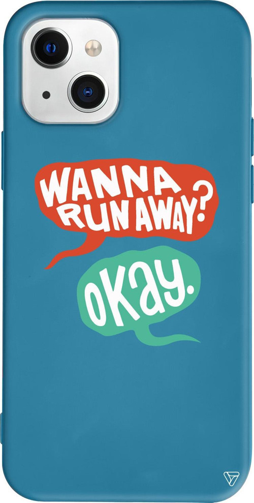 iPhone 15 Plus Uyumlu Lacivert Renkli Silikon Wanna Run Away? Telefon Kılıfı