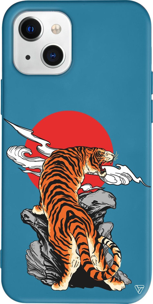 iPhone 15 Plus Uyumlu Lacivert Renkli Silikon Kükreyen Leopar Telefon Kılıfı
