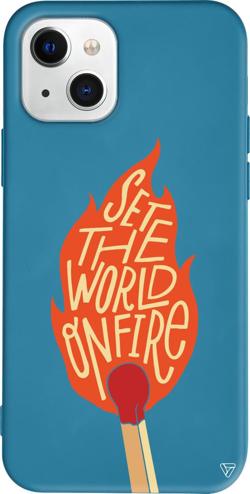 iPhone 15 Plus Uyumlu Lacivert Renkli Silikon World on Fire Telefon Kılıfı