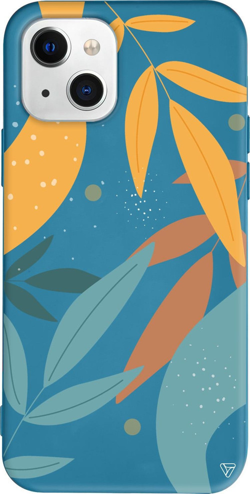 iPhone 15 Plus Uyumlu Lacivert Renkli Silikon Leaf Shape Abstract Koleksiyonu Telefon Kılıfı