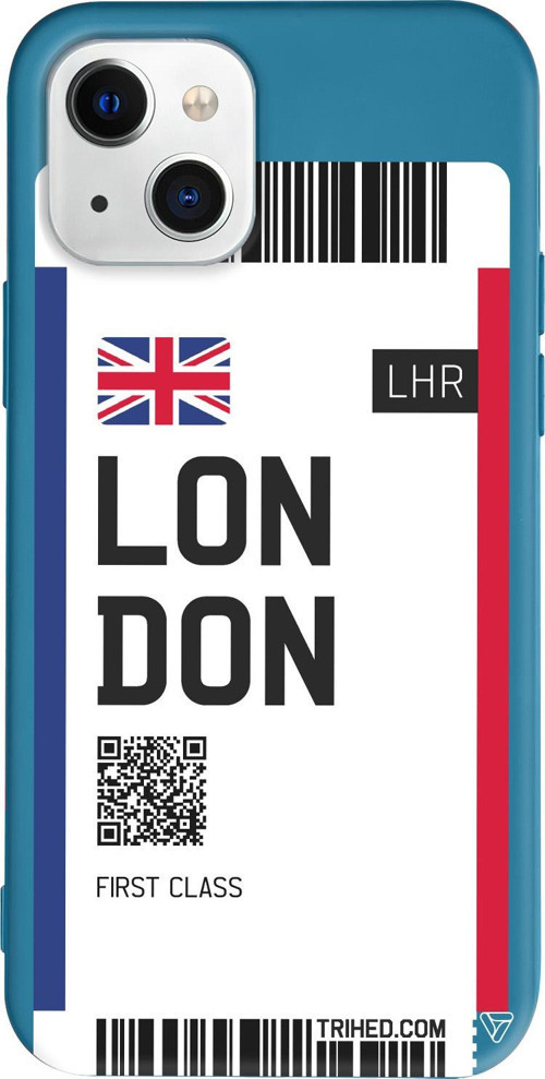 iPhone 15 Plus Uyumlu Lacivert Renkli Silikon London Bileti Telefon Kılıfı