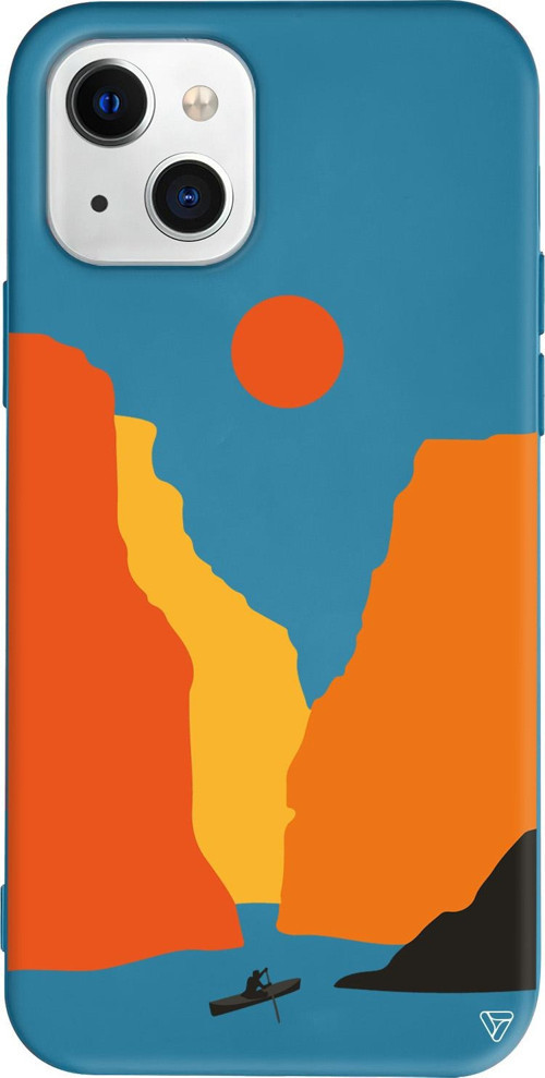 iPhone 15 Plus Uyumlu Lacivert Renkli Silikon Manzara 3 Abstract Koleksiyonu Telefon Kılıfı