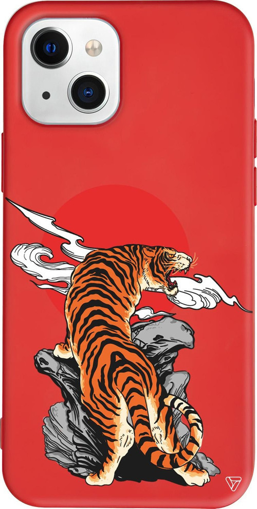 iPhone 15 Plus Uyumlu Kırmızı Renkli Silikon Kükreyen Leopar Telefon Kılıfı