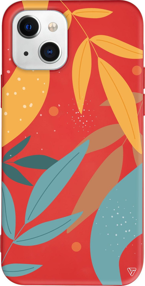 iPhone 15 Plus Uyumlu Kırmızı Renkli Silikon Leaf Shape Abstract Koleksiyonu Telefon Kılıfı