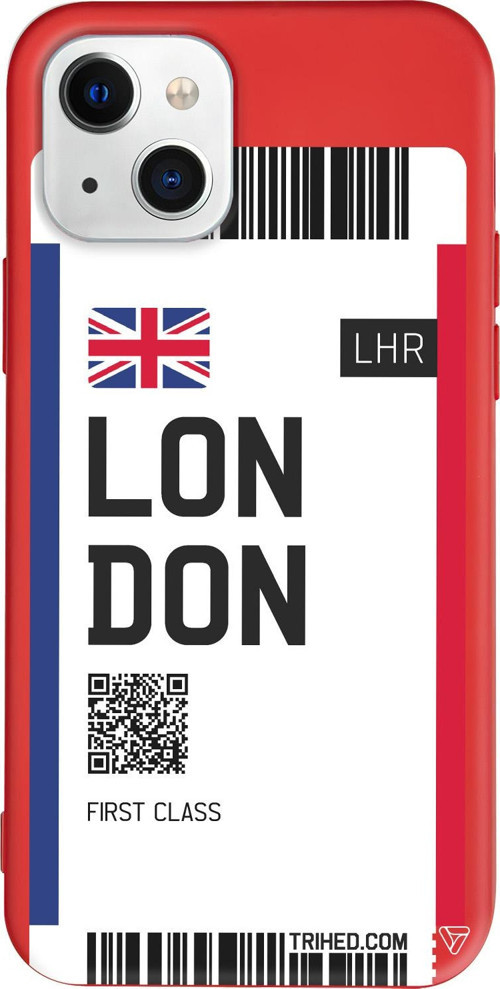 iPhone 15 Plus Uyumlu Kırmızı Renkli Silikon London Bileti Telefon Kılıfı